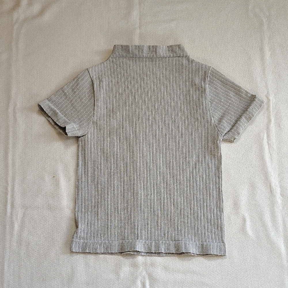 Bella Seamless Silver Metallic Sparkle Top Size M/L Shortsleeves Turtleneck
